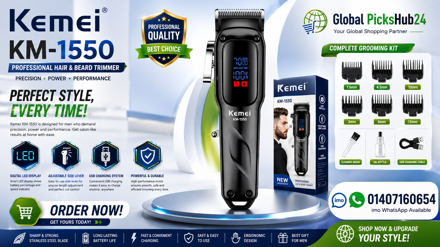 Kemei KM-1550 Hair & Beard Trimmer